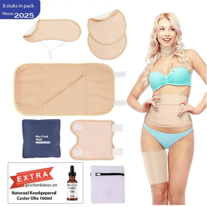 Castor Oil Pack Set – 8-Piece – 100% Organic Cotton – For Stomach, Neck, Breasts, Legs & Arms